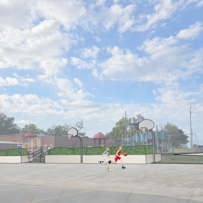 View of the Sail Shades and Basketball Courts