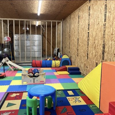 The Sensory Gym with the wall framed in for the Rock wall