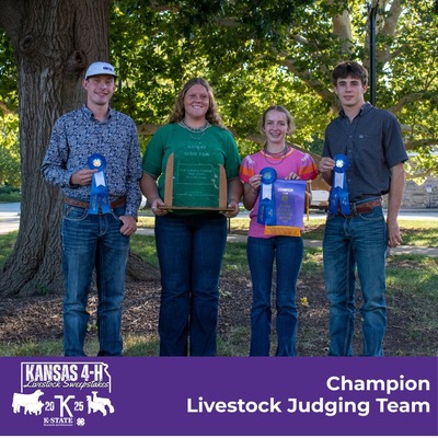 2025 Kansas 4-H Winning Livestock Judging Team from Pottawatomie County