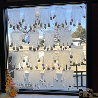 A completed farming in a glove kit that a teacher sent us.